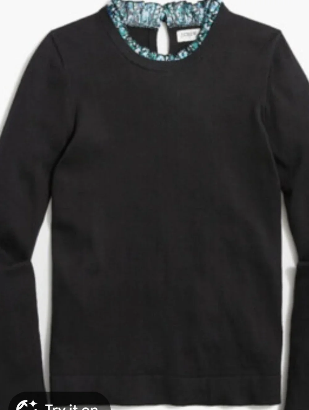 J. Crew Black Crewneck Sweater Floral Ruffle Trim